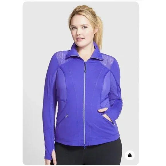 Zella Double Mesh Workout Track Jacket Purple size XL Slimming Cooling - Picture 1 of 16